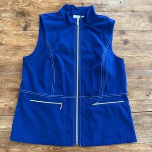 Chicos Zenergy Golf Vest Blue Full Zip Mesh Back Pockets Women's Medium EUC